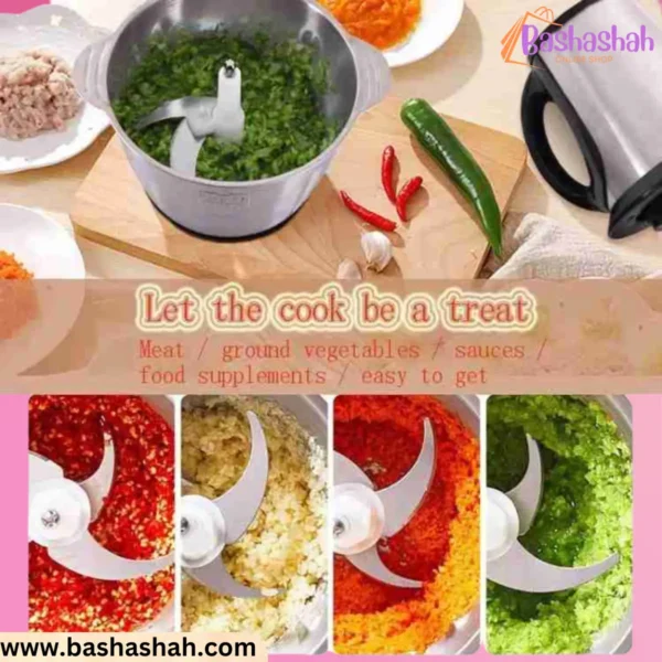 Food Chopper Stainless Steel 3L Machine Kitchen Appliances-Meat Grinder Machine-3 Speeds 500W Electric Food Processor Chopper Stainless Steel-Multipurpose Food Grinder-blender-FOOD  PROCESSOR  - Image 3